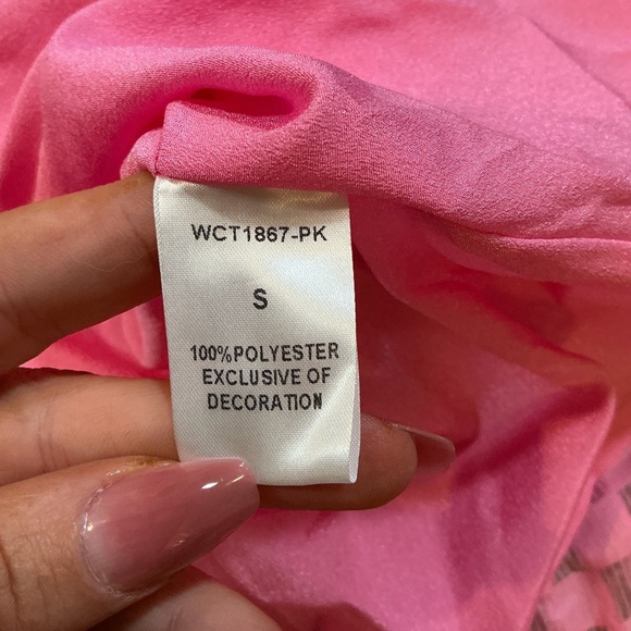 THML Pink Textured Check Puff Sleeve Mini Dress Size S | Ruffle Tiered Babydoll - Picture 5 of 6